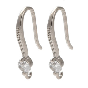 Öronkrokar Med Zirkonia Sten, Långtidshållbar Platinerad Mässing, (19mm) - Uniq Perler - 114939