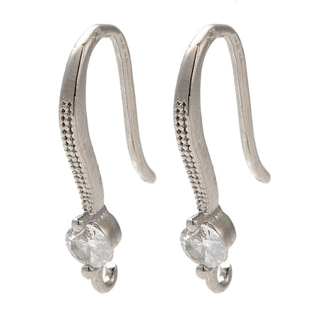 Ørekroge Med Zirkonia Sten, Langtidsholdbar Platin Farvet Messing, (19mm) - Uniq Perler - 114939