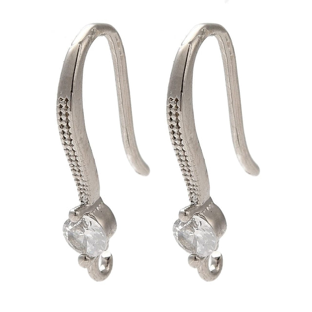 Ørekroge Med Zirkonia Sten, Langtidsholdbar Platin Farvet Messing, (19mm) - Uniq Perler - 114939