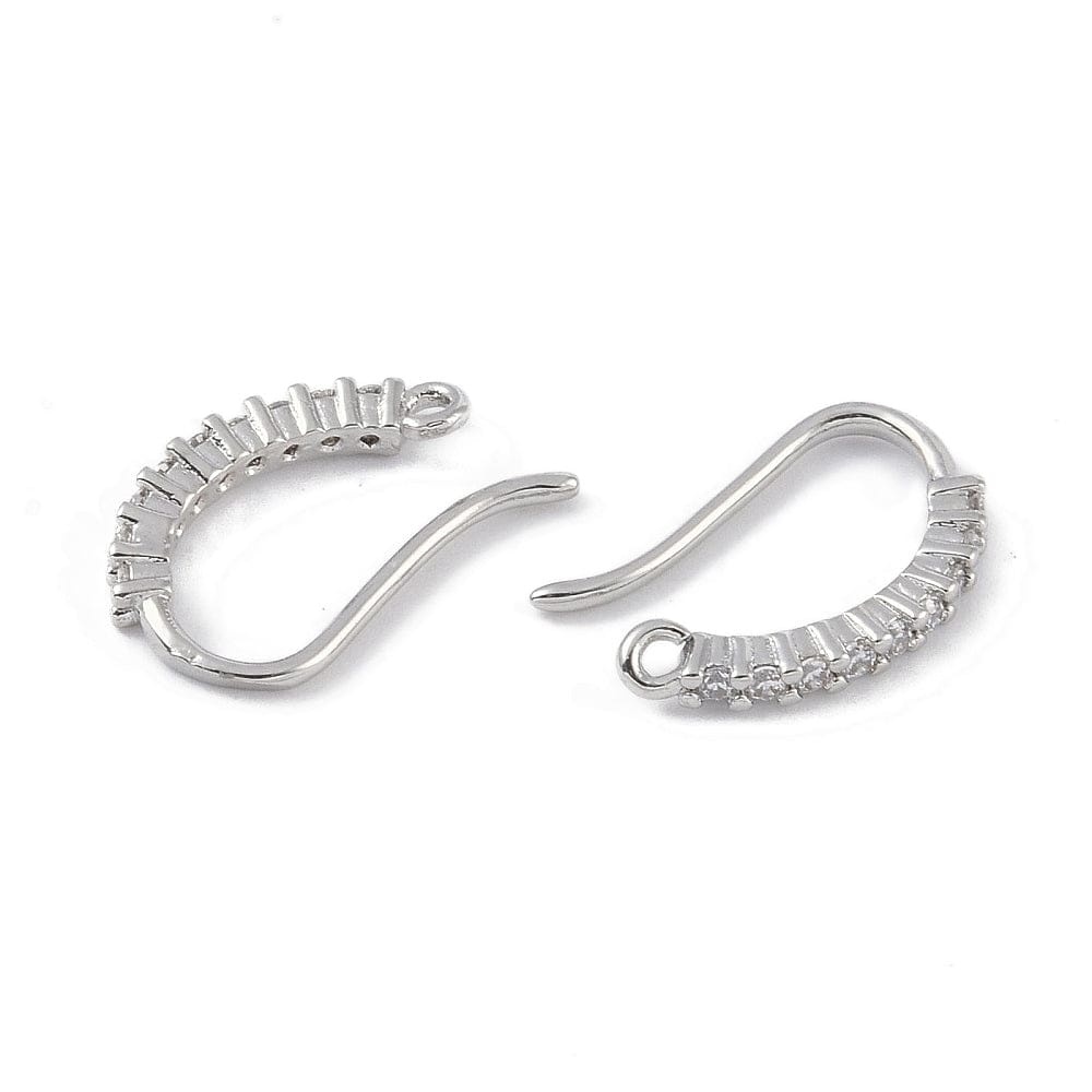 Ørekroge Med Zirkonia Sten, Platin, (14x9x2mm) - Uniq Perler - 112924