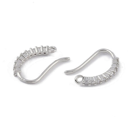 Ørekroge Med Zirkonia Sten, Platin, (14x9x2mm) - Uniq Perler - 112924