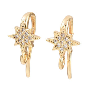 Ear Hooks With Zirconia Star – 18K Long-Lasting Gold Plated (16x8mm) - Uniq Perler - 116124