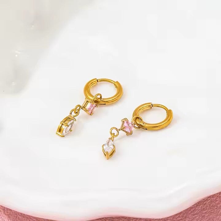 Øreringe med zirkonia sten, Forgyldt Stål, 12 mm - Uniq Perler - 114841