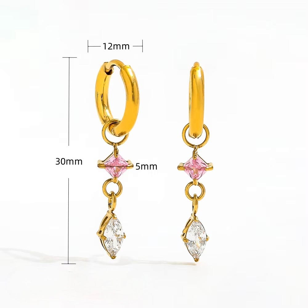 Øreringe med zirkonia sten, Forgyldt Stål, 12 mm - Uniq Perler - 114841