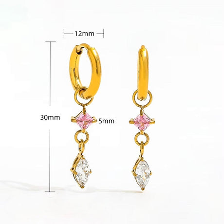 Øreringe med zirkonia sten, Forgyldt Stål, 12 mm - Uniq Perler - 114841