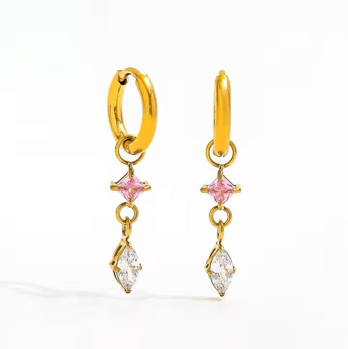 Øreringe med zirkonia sten, Forgyldt Stål, 12 mm - Uniq Perler - 114841