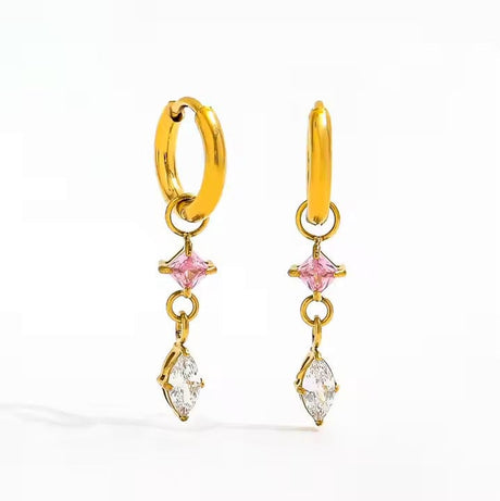 Øreringe med zirkonia sten, Forgyldt Stål, 12 mm - Uniq Perler - 114841