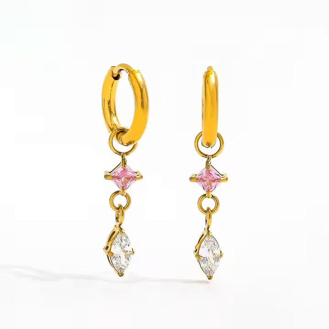 Øreringe med zirkonia sten, Forgyldt Stål, 12 mm - Uniq Perler - 114841