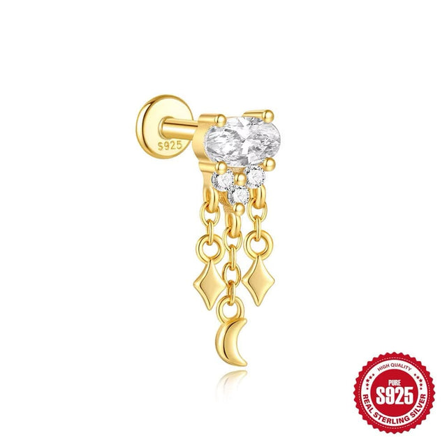 Ørestik Med Klar Zirkonia – 925 Forgyldt Sterling Sølv (7 - 9mm) - Uniq Perler - 645677