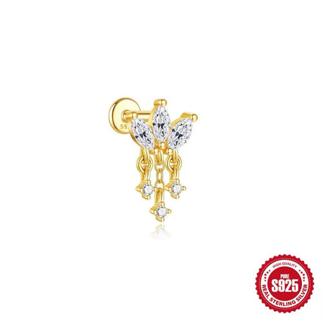 Ørestik Med Klar Zirkonia – 925 Forgyldt Sterling Sølv (7 - 9mm) - Uniq Perler - 6536777