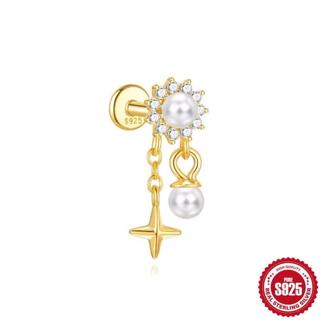 Ørestik Med Zirkonia Og Perle – 925 Forgyldt Sterling Sølv (7 - 9mm) - Uniq Perler - 242456