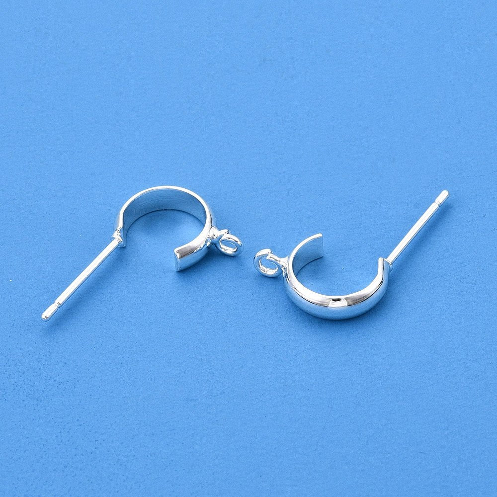 Ohrstecker/Creole - Messing, 925 Versilbert (13mm) - Uniq Perler - 116951