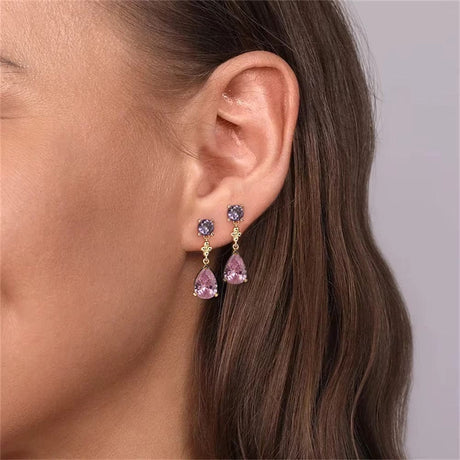 Ørestikker i 925 Sterling Sølv Med Rosa/Lilla Zirkonia Sten - Uniq Perler - 567889