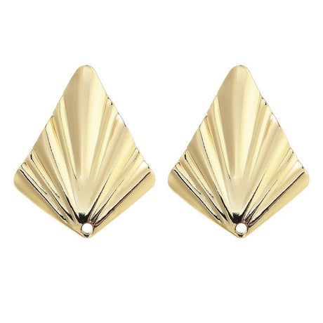 Ear stud in brass – fan-shaped, 18K gold-plated (25x20 mm) - Uniq Perler - 