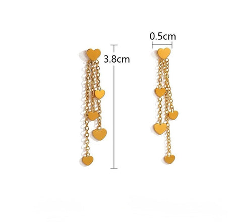 Ørestikker i Vandfast Forgyldt Stål med Kæde og Hjerter (38mm, pr. par) - Uniq Perler - 46788