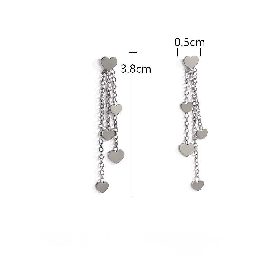 Ørestikker i Vandfast Stål med Kæde og Hjerter (38mm, pr. par) - Uniq Perler - 46777