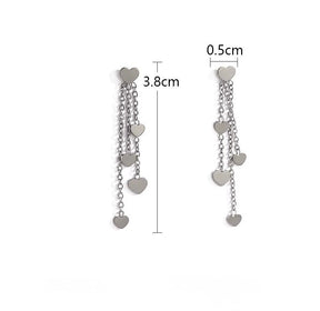 Ohrstecker aus rostfreiem Stahl mit Kette und Herzen (38mm, Paar) - Uniq Perler - 46777