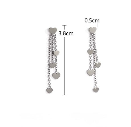 Ørestikker i Vandfast Stål med Kæde og Hjerter (38mm, pr. par) - Uniq Perler - 46777