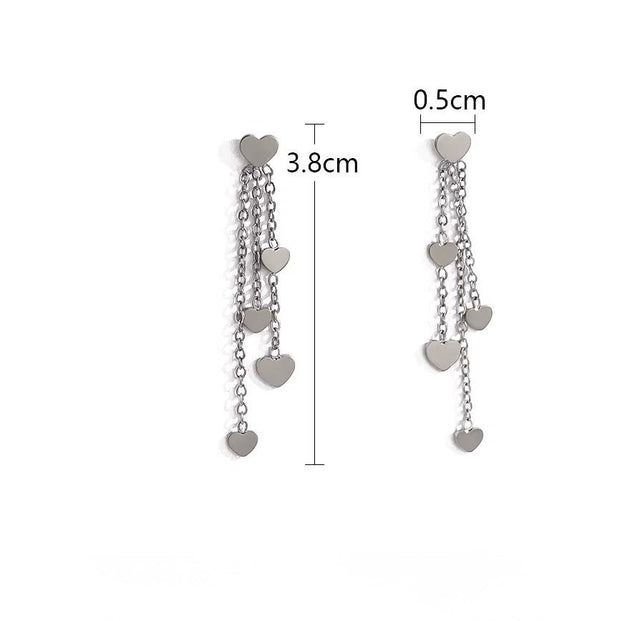 Ørestikker i Vandfast Stål med Kæde og Hjerter (38mm, pr. par) - Uniq Perler - 46777