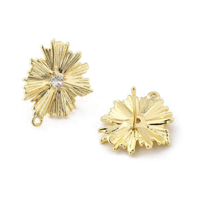 Ohrstecker aus Messing – Blume mit klaren Zirkonia, 14K Vergoldet (16x19mm, Paar) - Uniq Perler - 116174