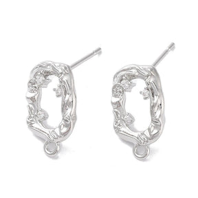 Ear studs With 3 Zirconia Stones - Platinum Plated, (15x9mm) - Uniq Perler - 112806
