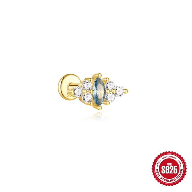 Ørestikkere Med Blå/Klar Zirkonia – 925 Forgyldt Sterling Sølv (7mm) - Uniq Perler - 865778