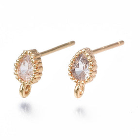 Ohrstecker mit klarem Zirkonia-Stein, 14K langlebige Vergoldung, 7,5x4mm - Uniq Perler - 112079