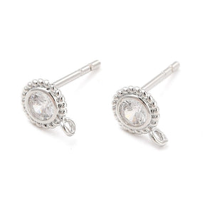 Ear studs With Clear Zirconia Stones, Platinum, (7.5x5.5mm) - Uniq Perler - 7890