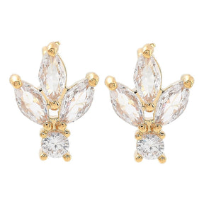 Ear studs With Clear Zirconia Stones, 18K Gold-plated, (11x8mm) - Uniq Perler - 019844