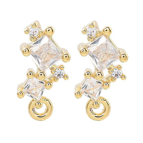 Ear studs With Clear Zirconia Stones, 18K Gold-plated, (6.5x10.5mm) - Uniq Perler - 027845