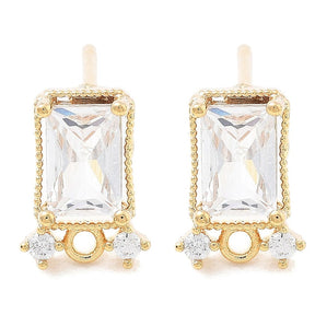 Ear studs With Clear Zirconia Stones, 18K Gold-plated, 9.5x7mm - Uniq Perler - 114373
