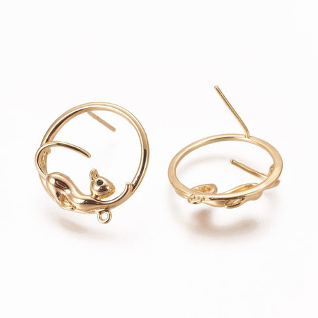 Ear studs with mouse/cat – 18K Gold Plated Brass (21x20mm) - Uniq Perler - 