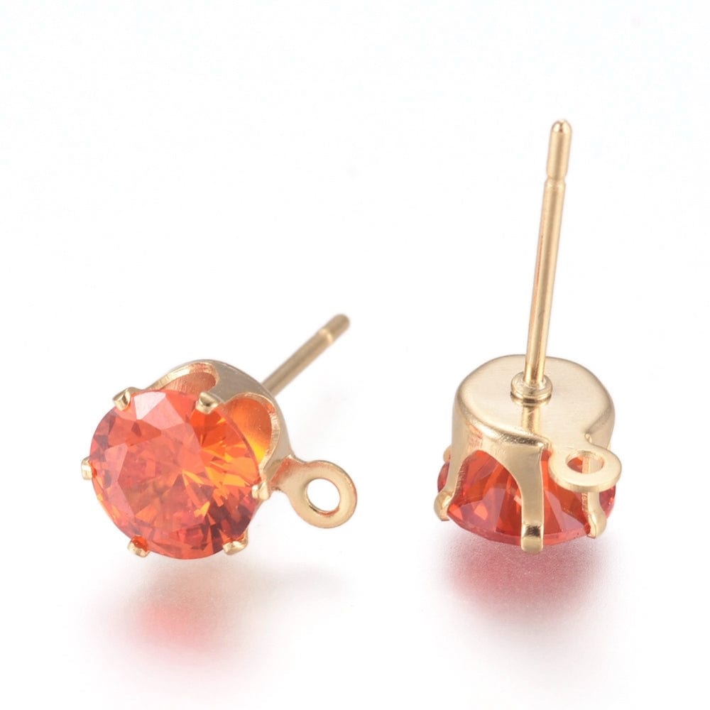 Ørestikkere Med Orange/Rød Zirkonia – Langtidsholdbar Forgyldt Messing (8x6mm) - Uniq Perler - 115965