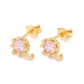 Ear studs With Pink Zirconia Stones - 18K Gold-plated (9x7mm) - Uniq Perler - 115720
