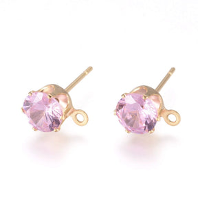 Ohrstecker mit rosa Zirkonia-Steinen – langlebig Vergoldet (6x8x5,5mm) - Uniq Perler - 115286