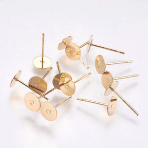 Ear studs With Plate For Gluing, 24k. gold-plated steel,(10 pairs) - Uniq Perler - 114892