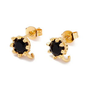 Ear studs With Black Zirconia Stones - 18K Gold-plated (9x7mm) - Uniq Perler - 115311