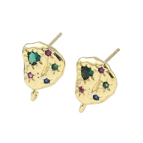 Ohrstecker mit violetten Zirkonia – Grün, langlebige Vergoldung (13,5x10mm) - Uniq Perler - 115964