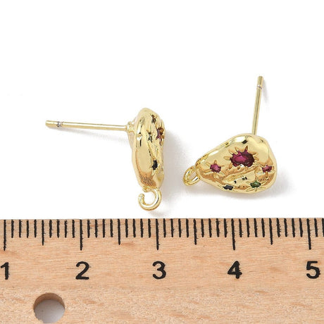 Ørestikkere Med Violet Zirkonia – Rød/Lilla, Langtidsholdbar Forgyldning (13,5x10mm) - Uniq Perler - 115963