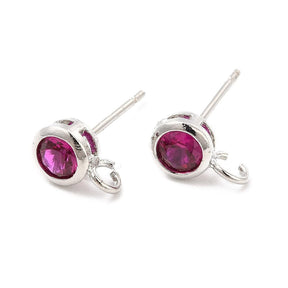 Ear studs With Violet Zirconia Stones, Platinum, 8.5x5.5mm - Uniq Perler - 9977