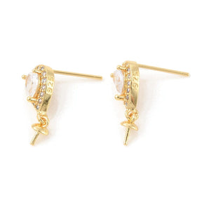 Ear studs With Zirconia Stones For Top-drilled Beads, 18K Gold-plated, (12x7x4.5mm) - Uniq Perler - 112805