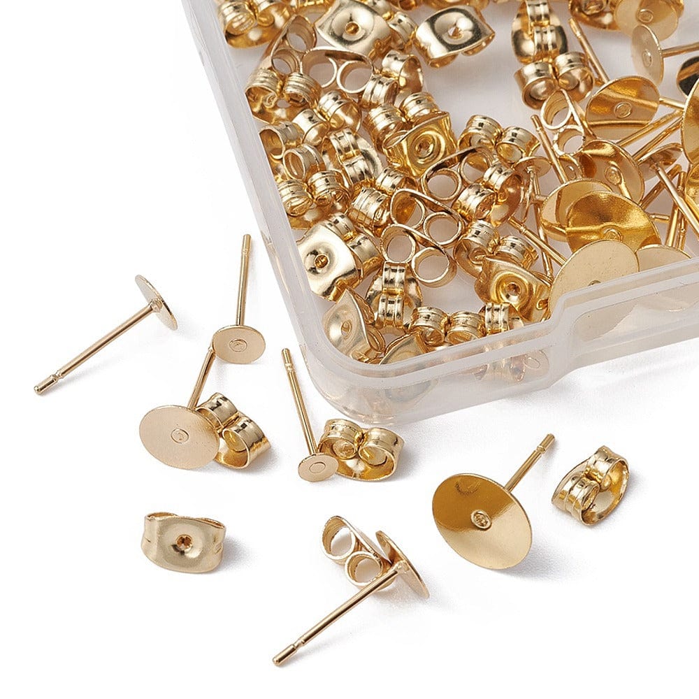 Ørestikkere Til Pålimning Med Plade, Forgyldt Stål, (80 Dele) - Uniq Perler - 111672
