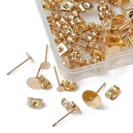Ørestikkere Til Pålimning Med Plade, Forgyldt Stål, (80 Dele) - Uniq Perler - 111672
