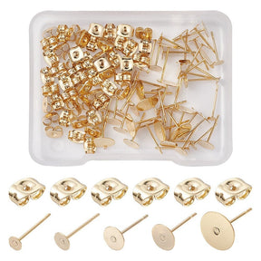 Ohrstecker zum Aufkleben mit Platte, Vergoldet Stahl, (80 Teile) - Uniq Perler - 111672