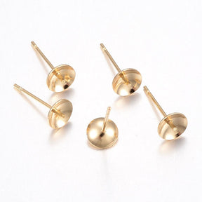Ohrstecker für Top - /Angebohrte Perle – Edelstahl, 18K Vergoldet (14x4mm) 25 Paar - Uniq Perler - 111197