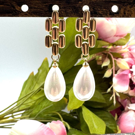 Ørestikkere Til Topboret/Anboret Perle Med Bail, 18K Forgyldt, (28x9mm) - Uniq Perler - 111585