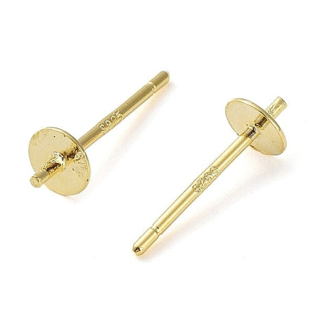 Ørestikkere Til Topboret/Anboret Perler, Forgyldt Sterling Sølv 925, 12,5x4mm, (1 Par) - Uniq Perler - 922542