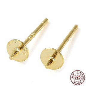 Ear studs To Top-drilled Pearls, Gold-plated Sterling Silver 925, 12.5x4mm, (1 Pair) - Uniq Perler - 922542
