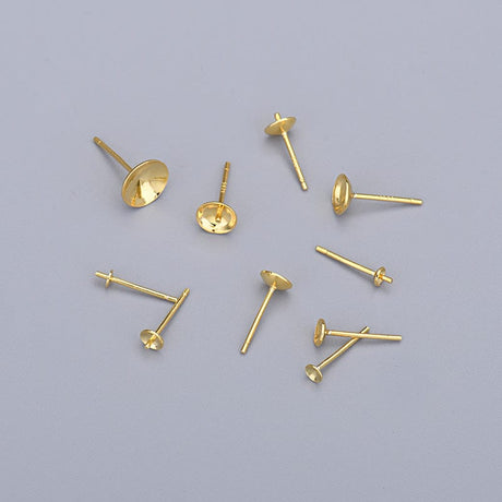 Ørestikkere Til Topboret/Anboret Perler, Forgyldt Sterling Sølv 925, (5mm) - Uniq Perler - 006244