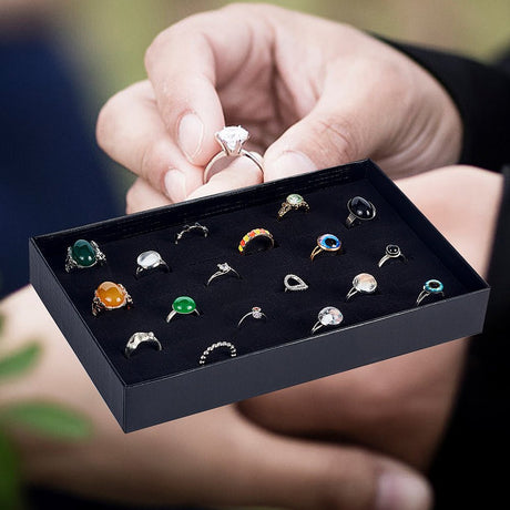 Ørestikker/Ring Display med klar top – Rektangulær (Sort, 215x137x32mm) - Uniq Perler - 